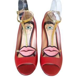 Gucci Ilse Surreal Lips Heel Red  Sandals 100mm EU 36.5 Alessandro Michele